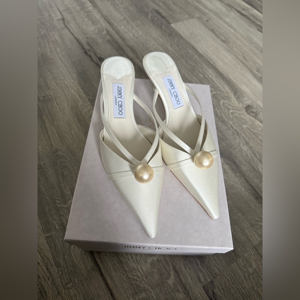 Jimmy Choo Bridal Sana 50 embellished satin mules